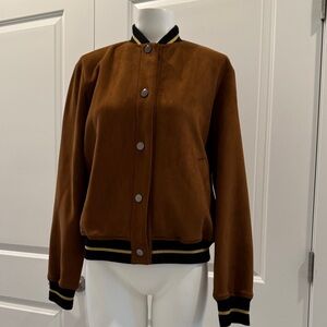 Zara Chocolate Varsity Jacket with Black Accents